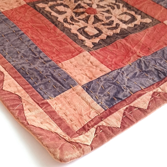 Beautiful Vintage Orange & Blue Patchwork Batik Pillow Sham from India - Picture 3 of 8